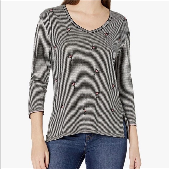NWT Nic + Zoe Grey Cosmo Stripe Linen Blend Pullover Sweater Size Medium - Picture 1 of 6